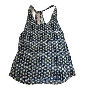 Alternative Floral Print Women's Tank Top Small Blue White Daisy Racerback